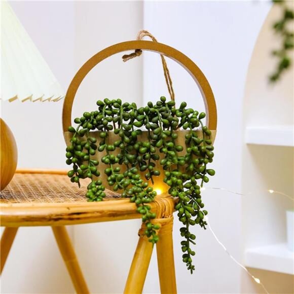2pcs Artificial Succulents Hanging Plants 12.2'' Fake String of Pearls in Pot - Picture 6 of 7